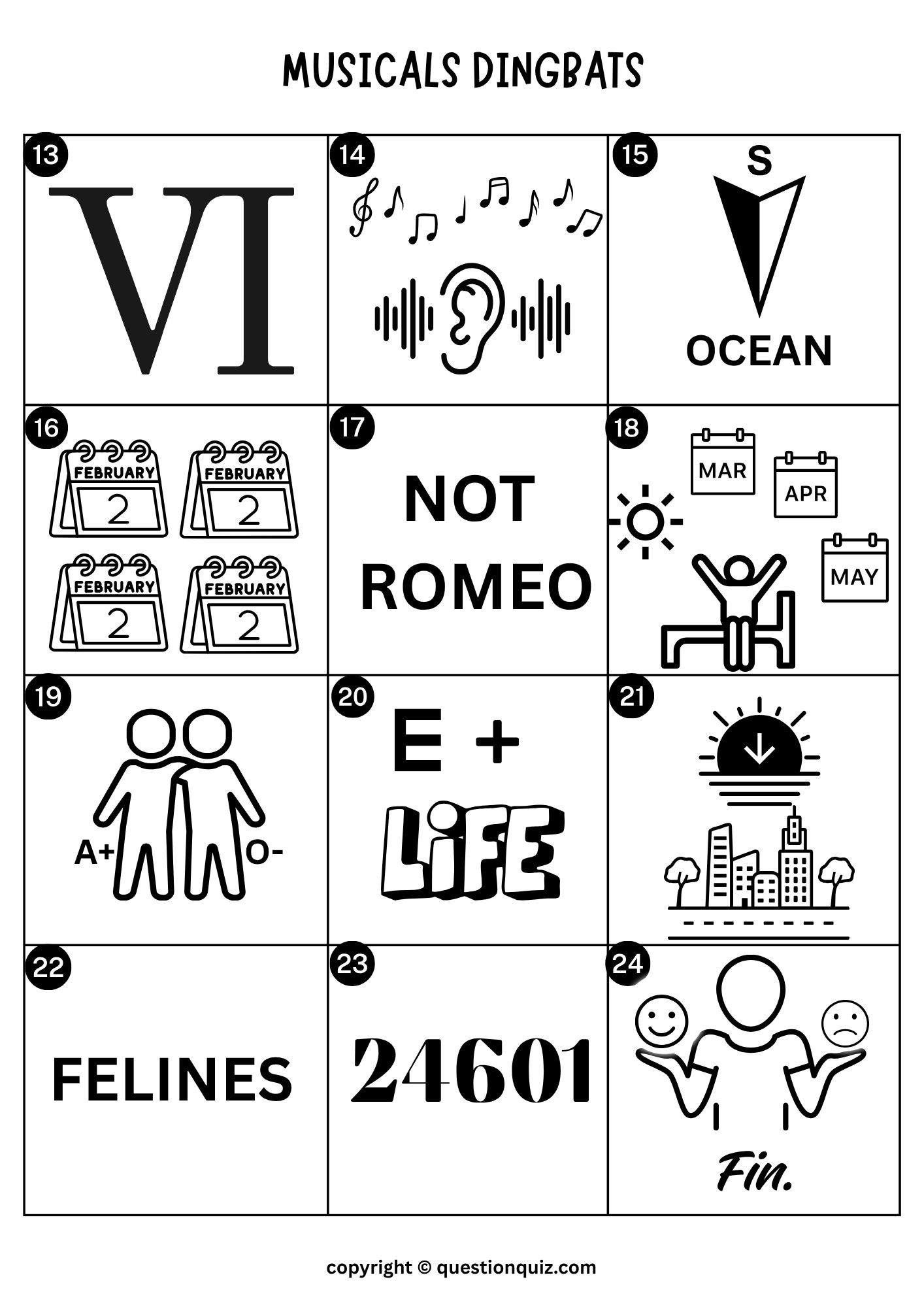 Musicals Dingbats Quiz With Answers - Question Quiz